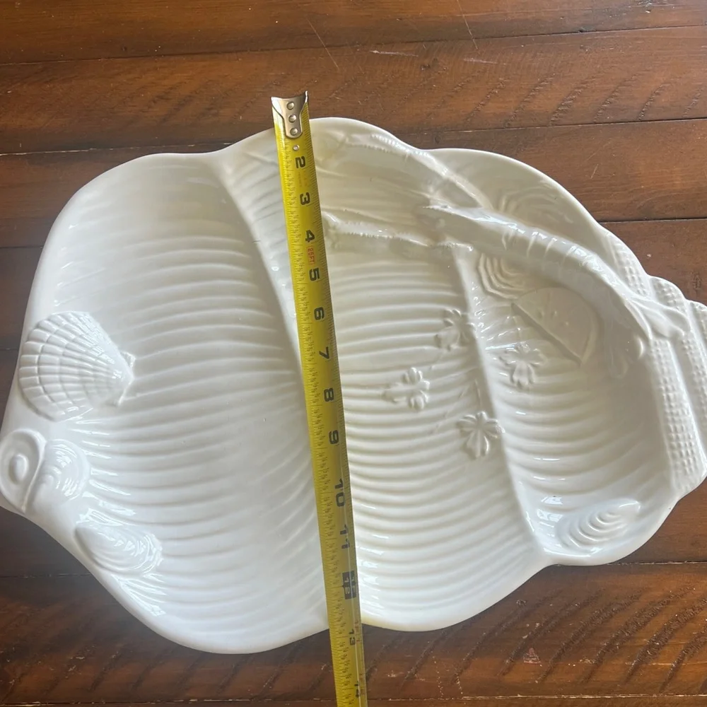 Vintage White Ceramic Conch Shell Seafood 18” x 13” Large Serving Platter